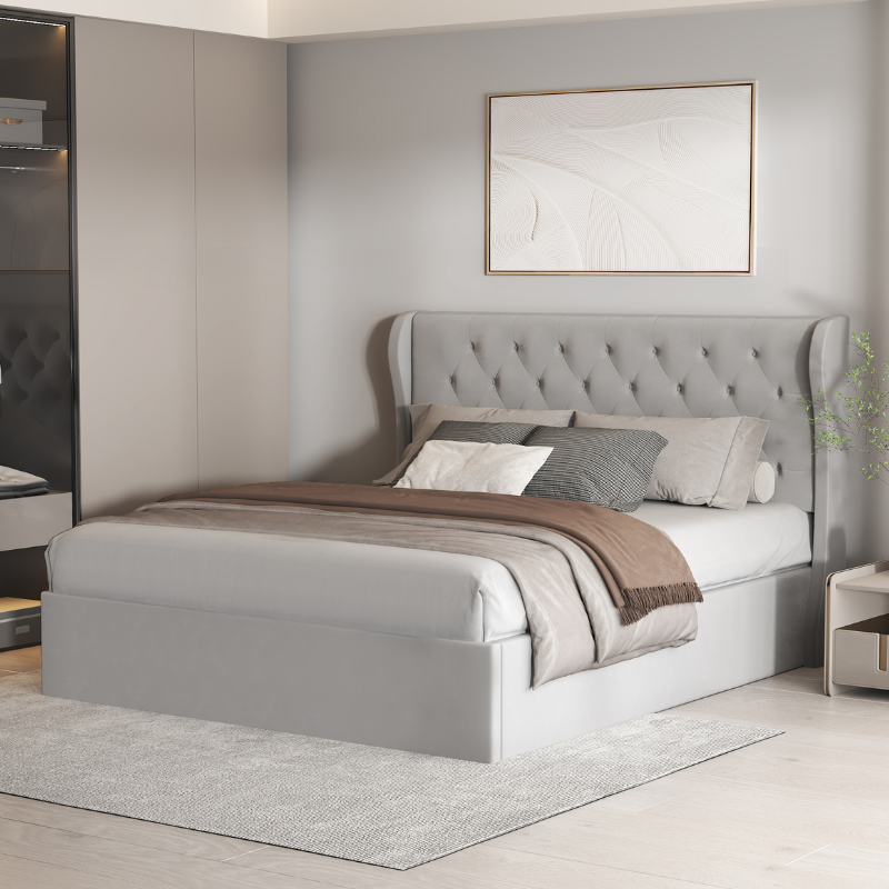 Brittany Light Grey Lift-Up Storage Bed