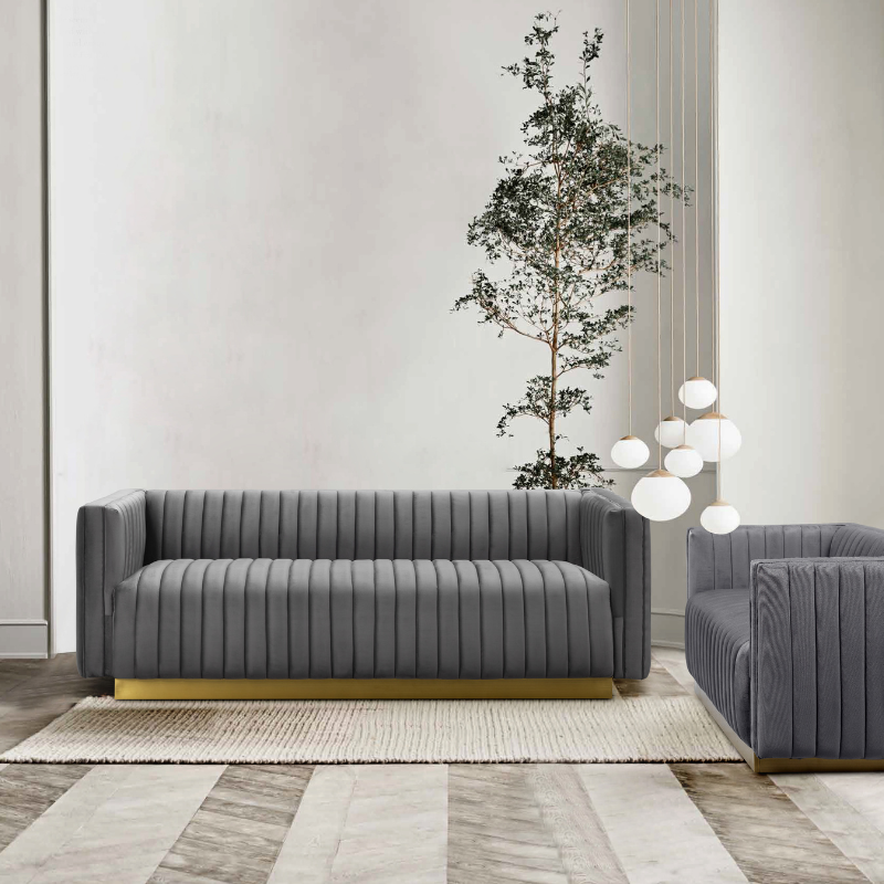 Cali Grey Velvet 3-Seater Sofa