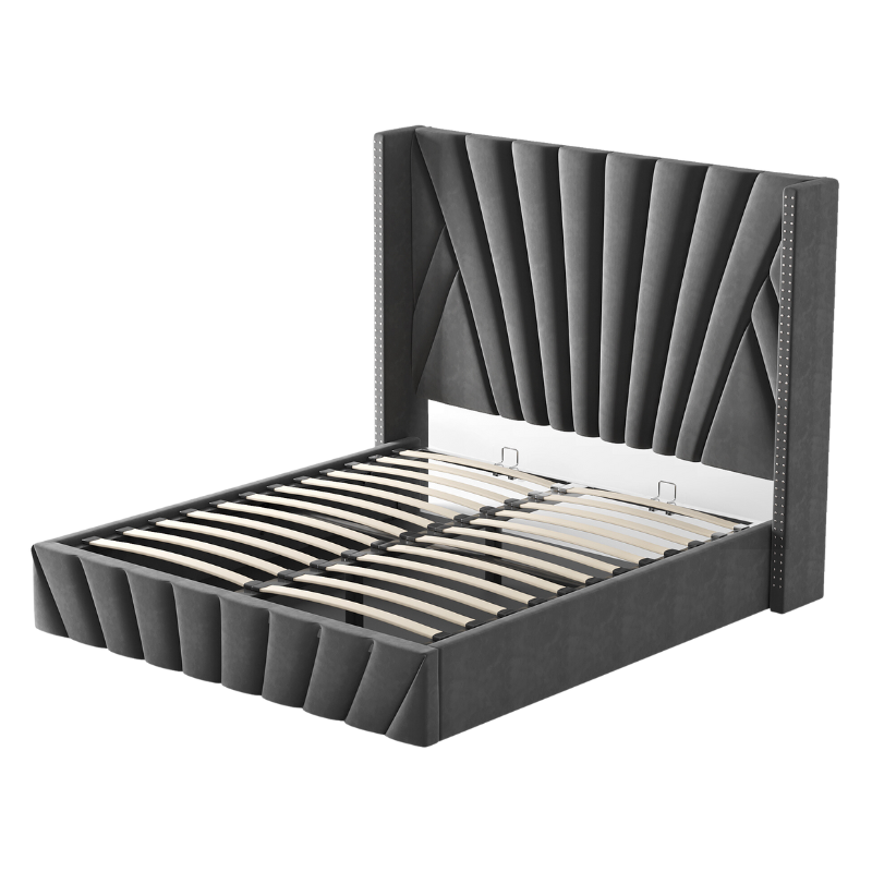 Fez Grey Velvet Lift-Up Storage Bed