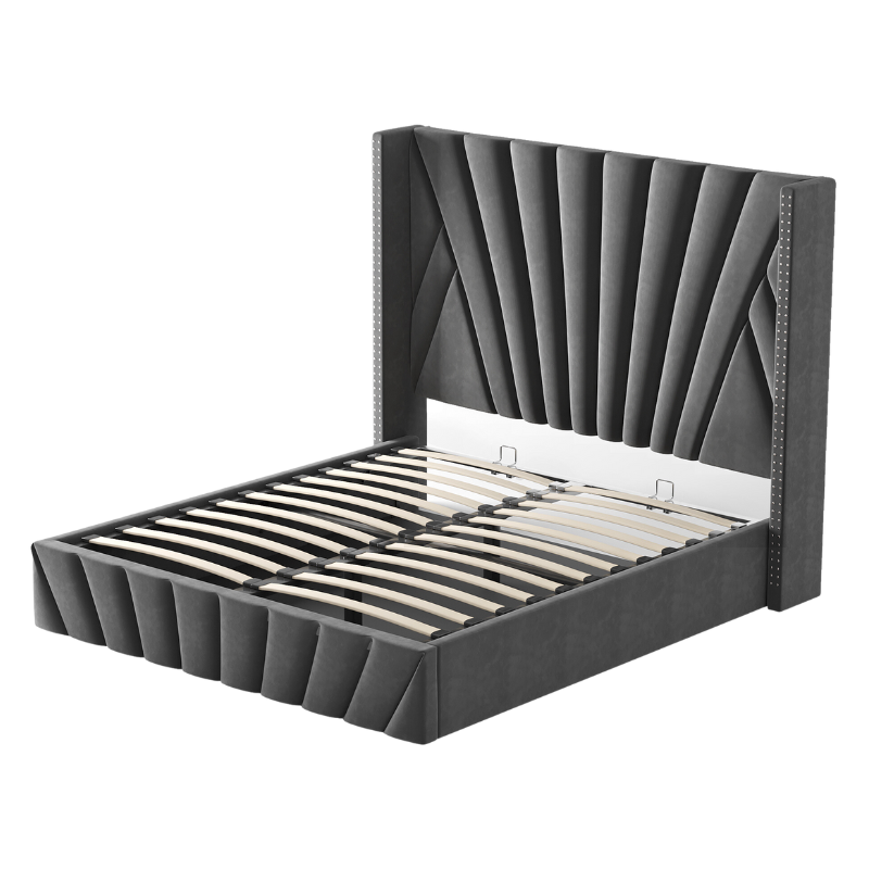 Lit de rangement relevable en velours gris Fez