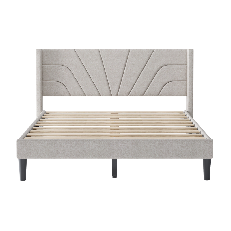 Raya Light Brown Linen Platform Bed