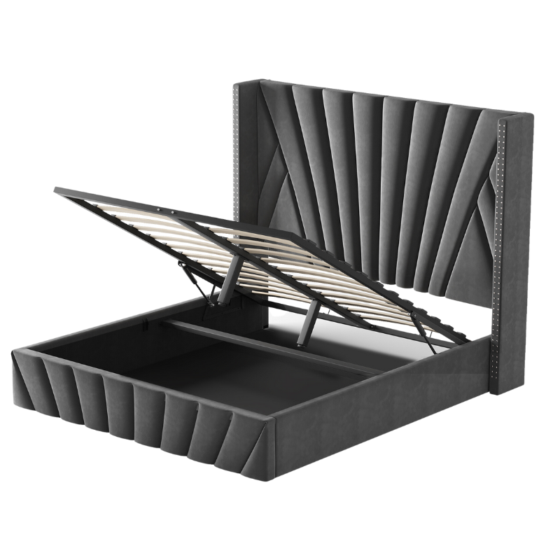 Fez Grey Velvet Lift-Up Storage Bed