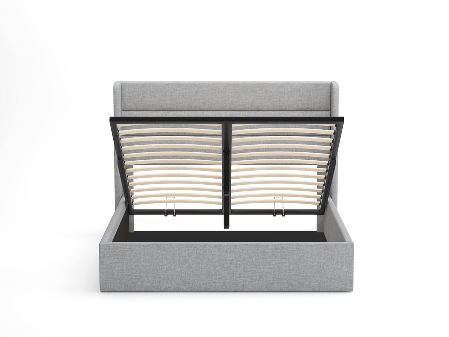Zen Grey Linen Lift-Up Storage Bed