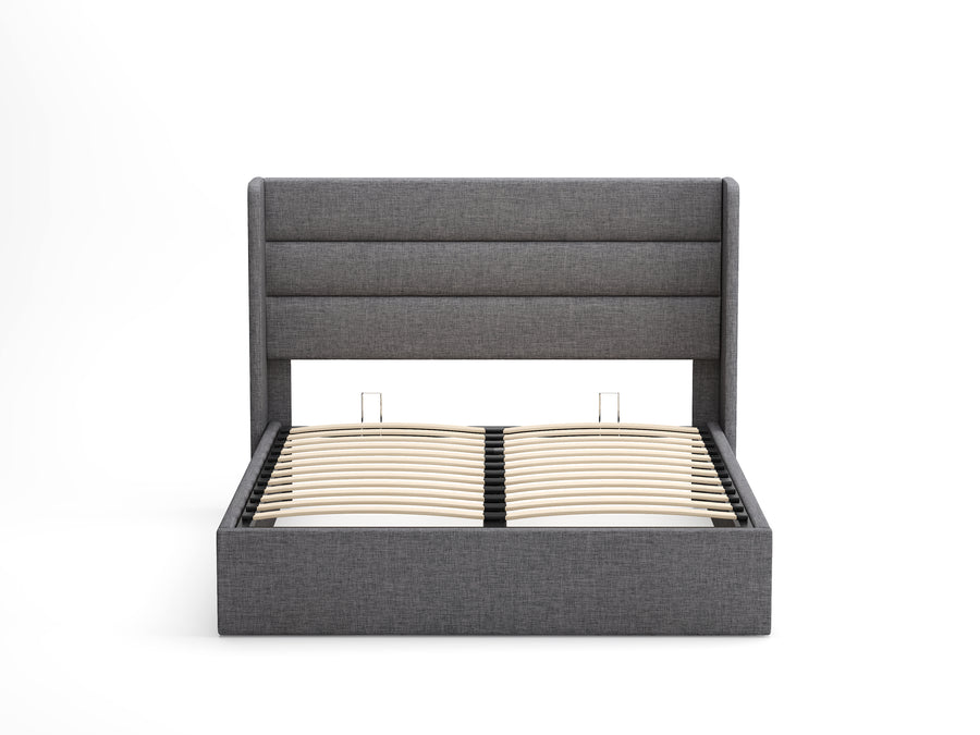 Zen Ash Linen Lift-Up Storage Bed