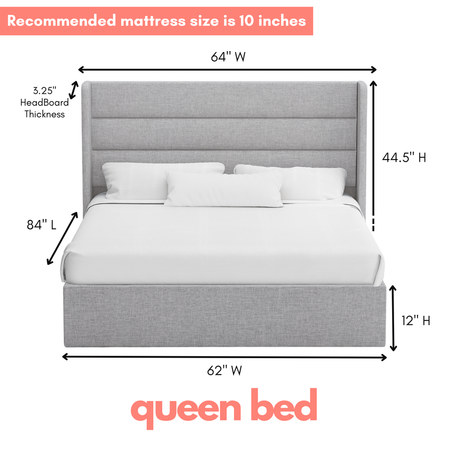 Zen Grey Linen Lift-Up Storage Bed