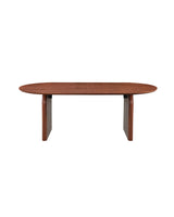 Aykah wood veneer Ace Dining Table in Rich Walnut, front view with trestle legs