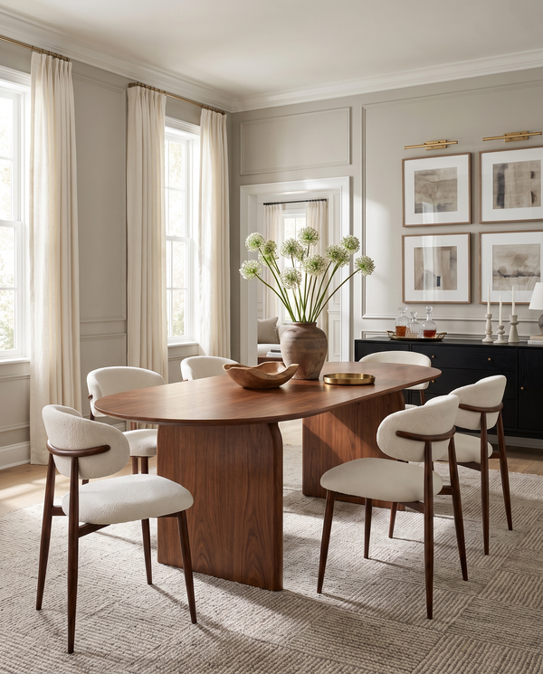 Ace Dining Table in Walnut, styled in a room