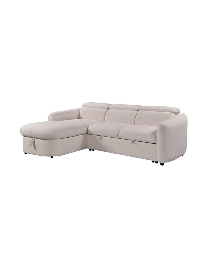 Upholstered Araam Sectional sectional sofa in Oatstone, left facing, three quarter view