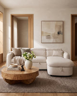 Araam Sectional in Oatstone, styled in a living room