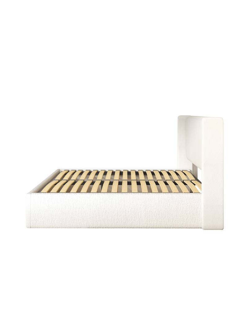 Aura Lift Up Storage Bed cream-linen slats