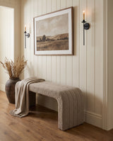 Arc Bench Large in Hazelnut Cream boucle, styled in a panelled entryway with a draped throw