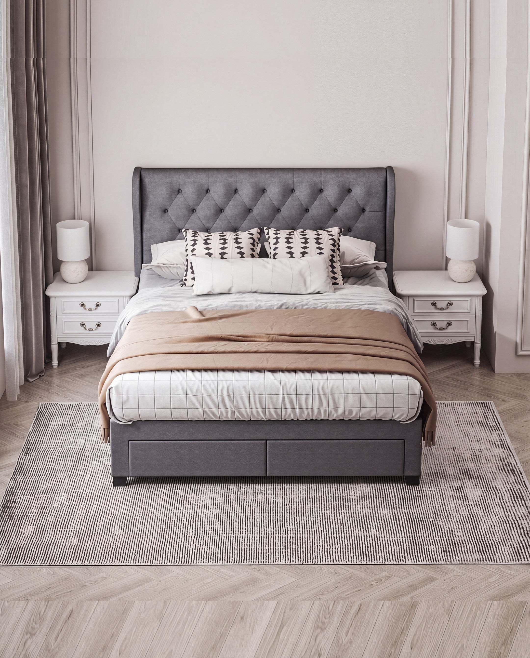 Brittany 4 Drawer Storage Bed dark-grey-linen lifestyle