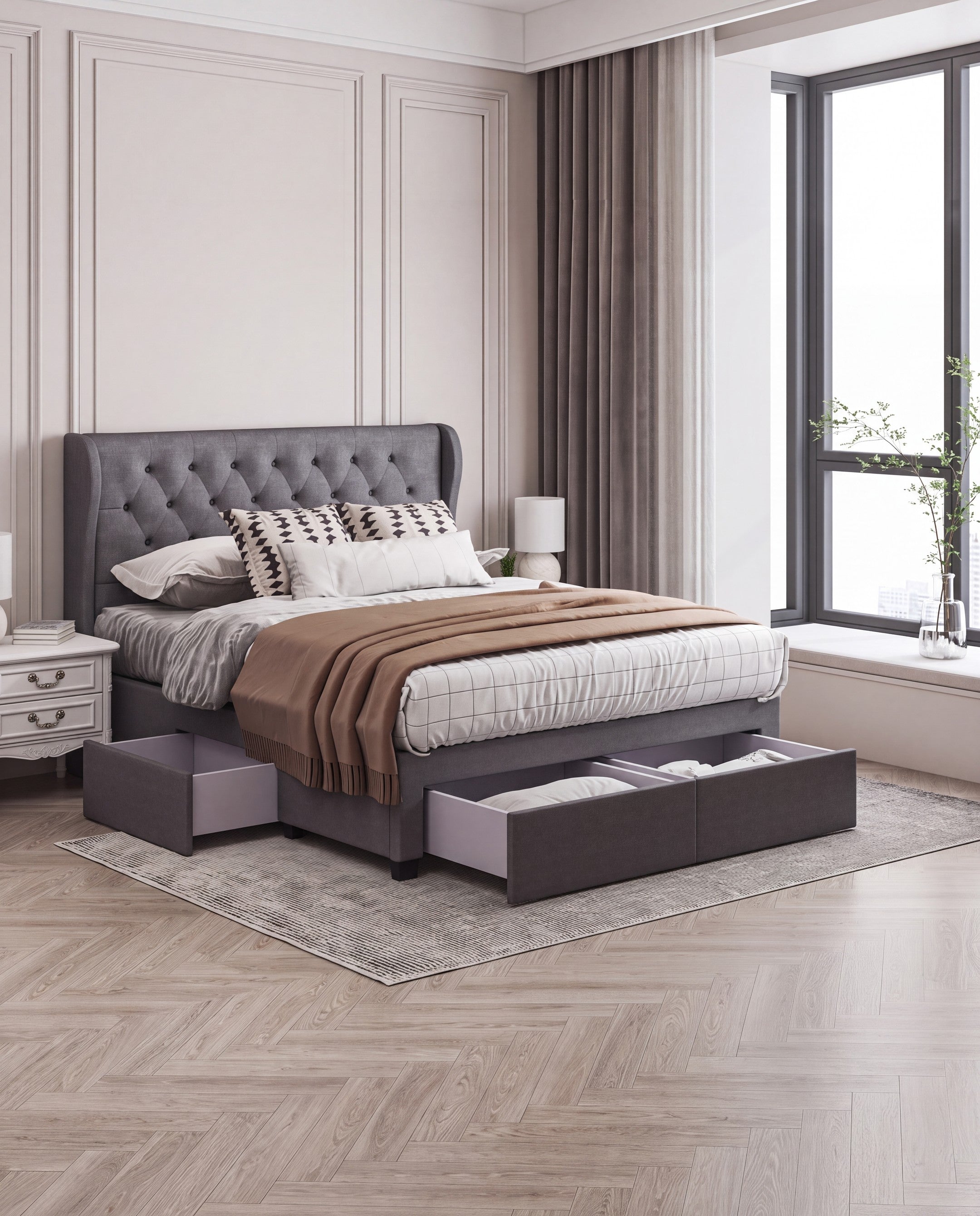 Brittany 4 Drawer Storage Bed dark-grey-linen lifestyle