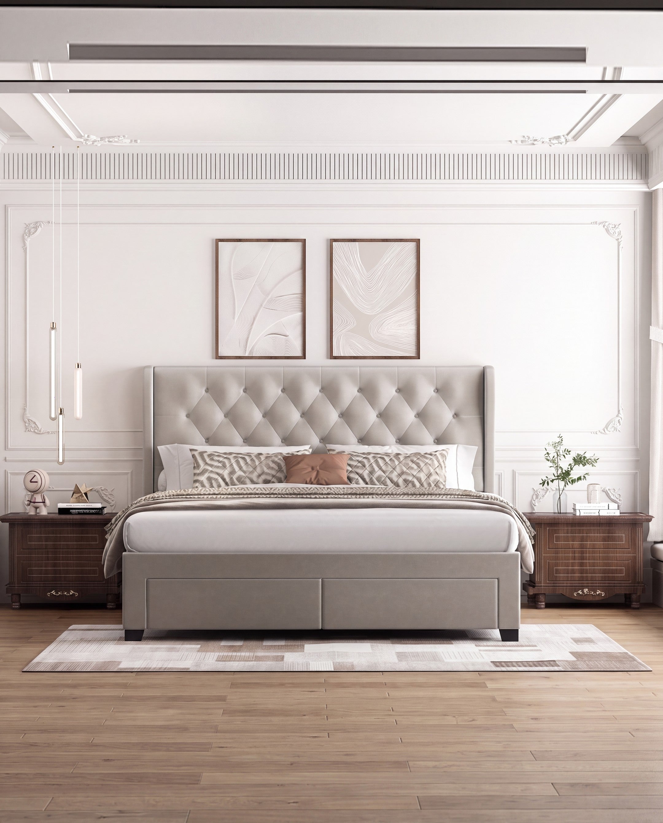 Brittany 4 Drawer Storage Bed light-grey-velvet lifestyle