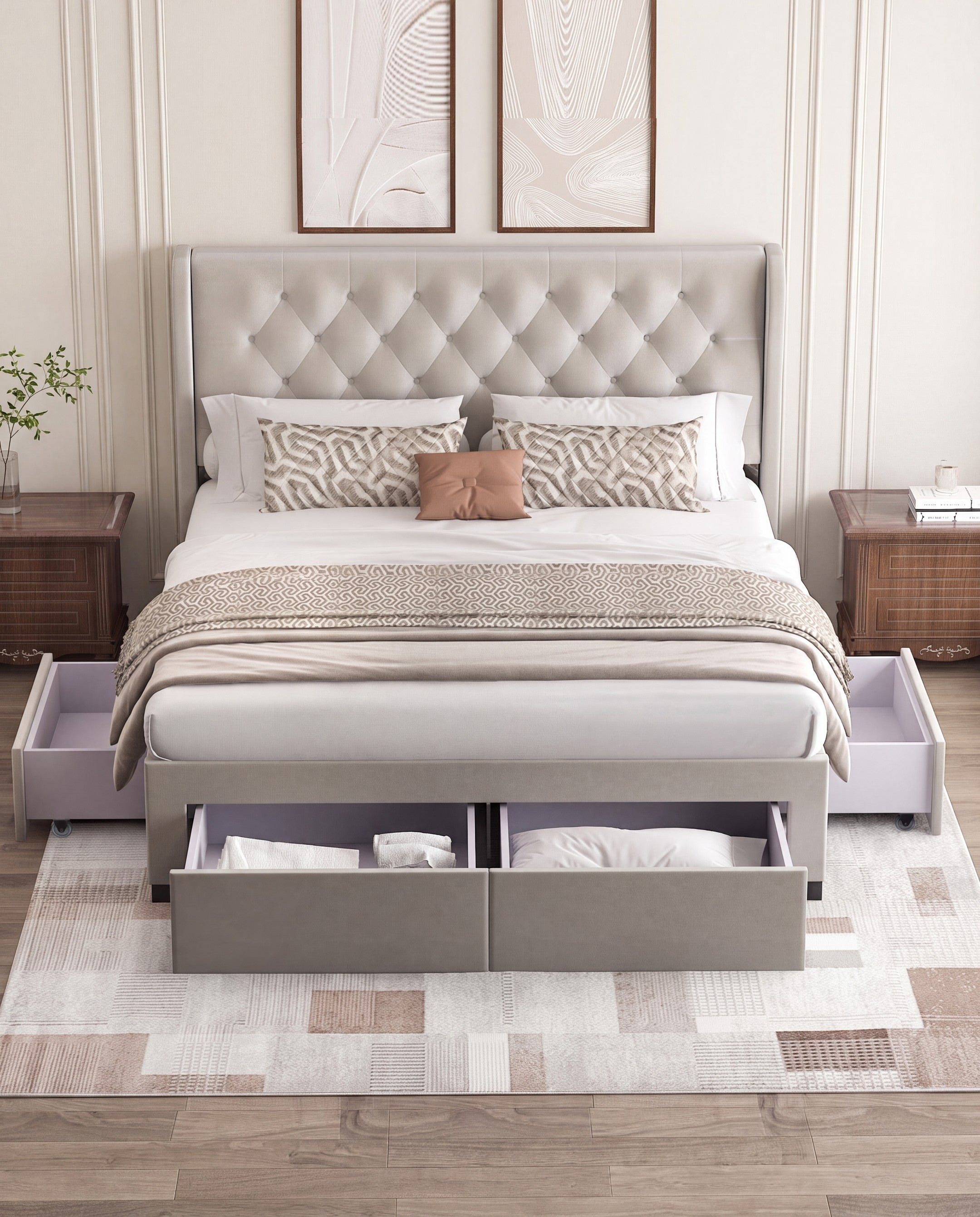 Brittany 4 Drawer Storage Bed light-grey-velvet lifestyle