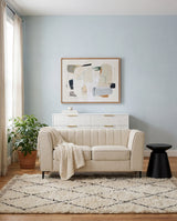 Enigma Loveseat in Oat Linen in a living room with natural light