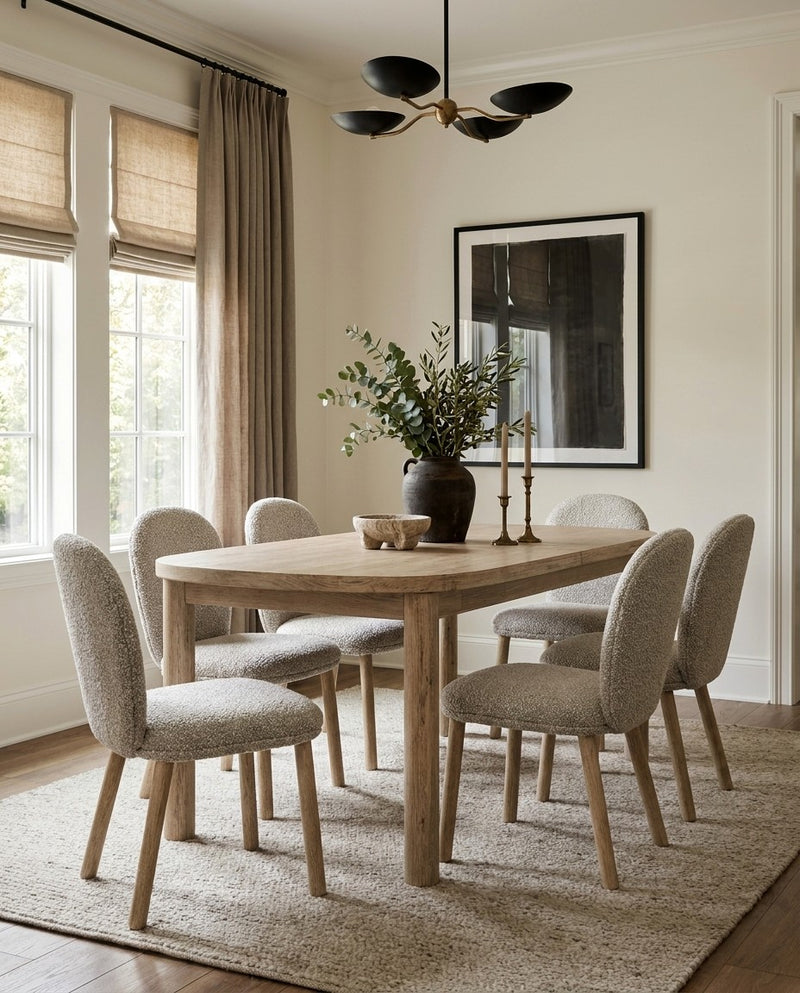 Acacia Gather Extendable Dining Table in a dining room with natural light