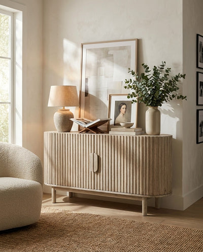 Acacia Gather Sideboard around a dining table