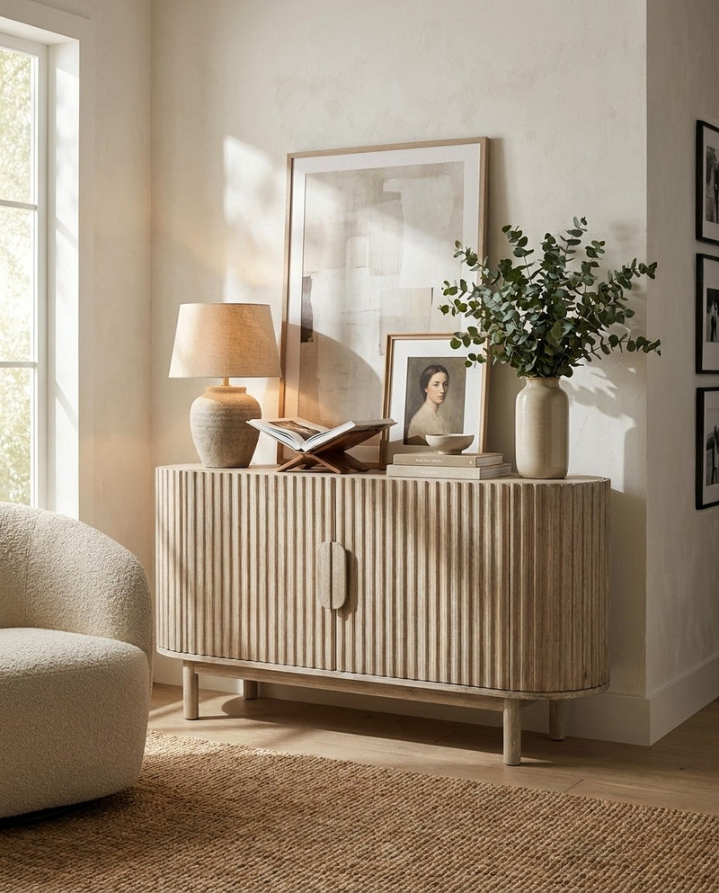 Acacia Gather Sideboard around a dining table