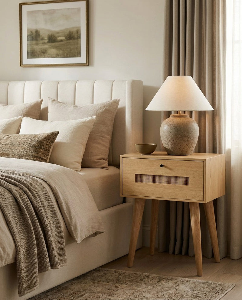 Koda Nightstand styled in a bedroom