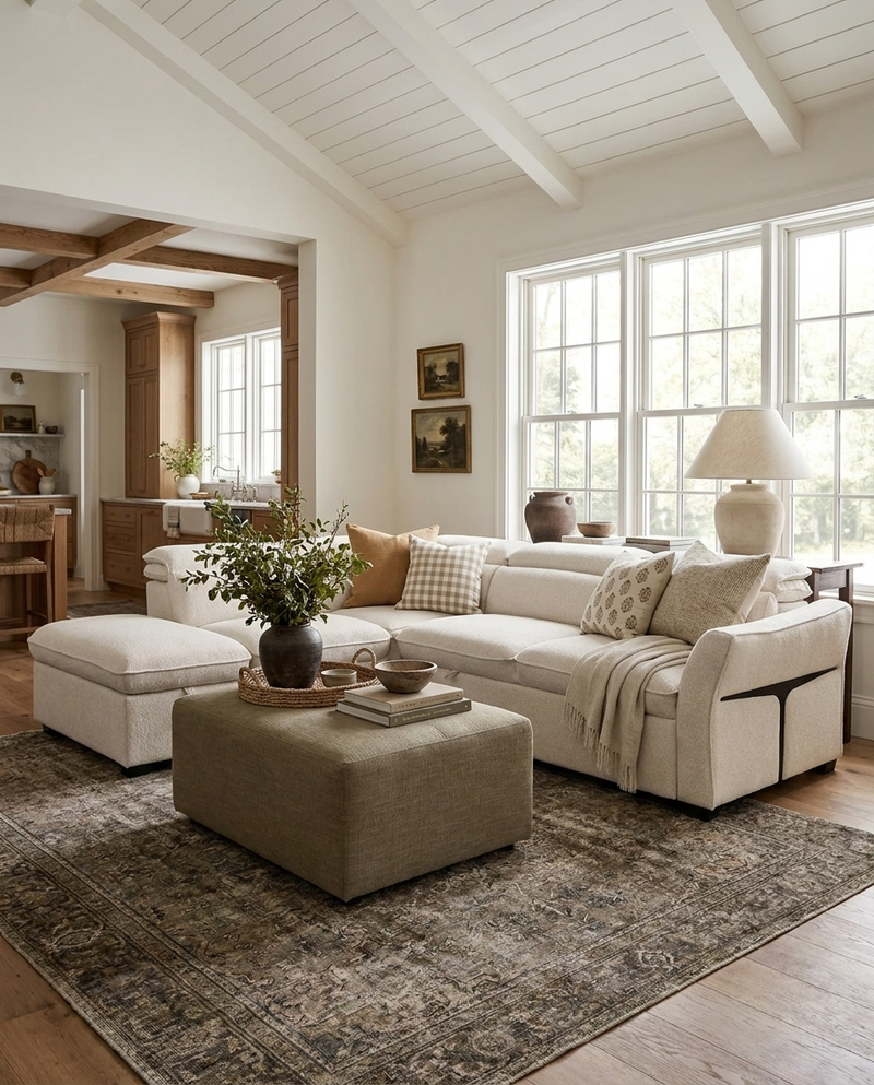 Ollie Sectional left-facing in a living room