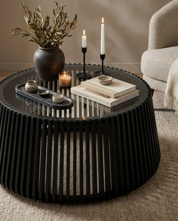 Acacia Savino Coffee Table in a living room with natural light