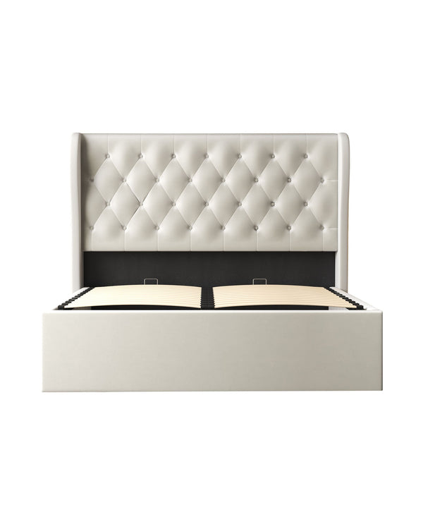 Close-up of the headboard on the Brittany Lift Up Storage Bed in Ivory Velvet