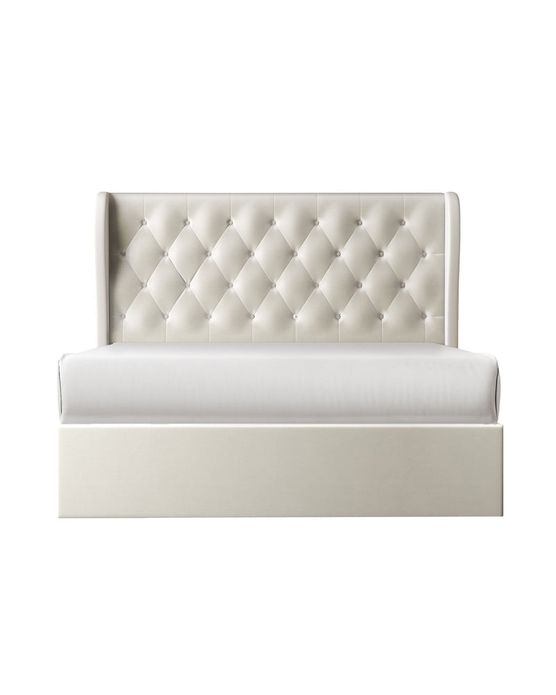 Brittany Lift Up Storage Bed in Ivory Velvet internal frame and slat construction