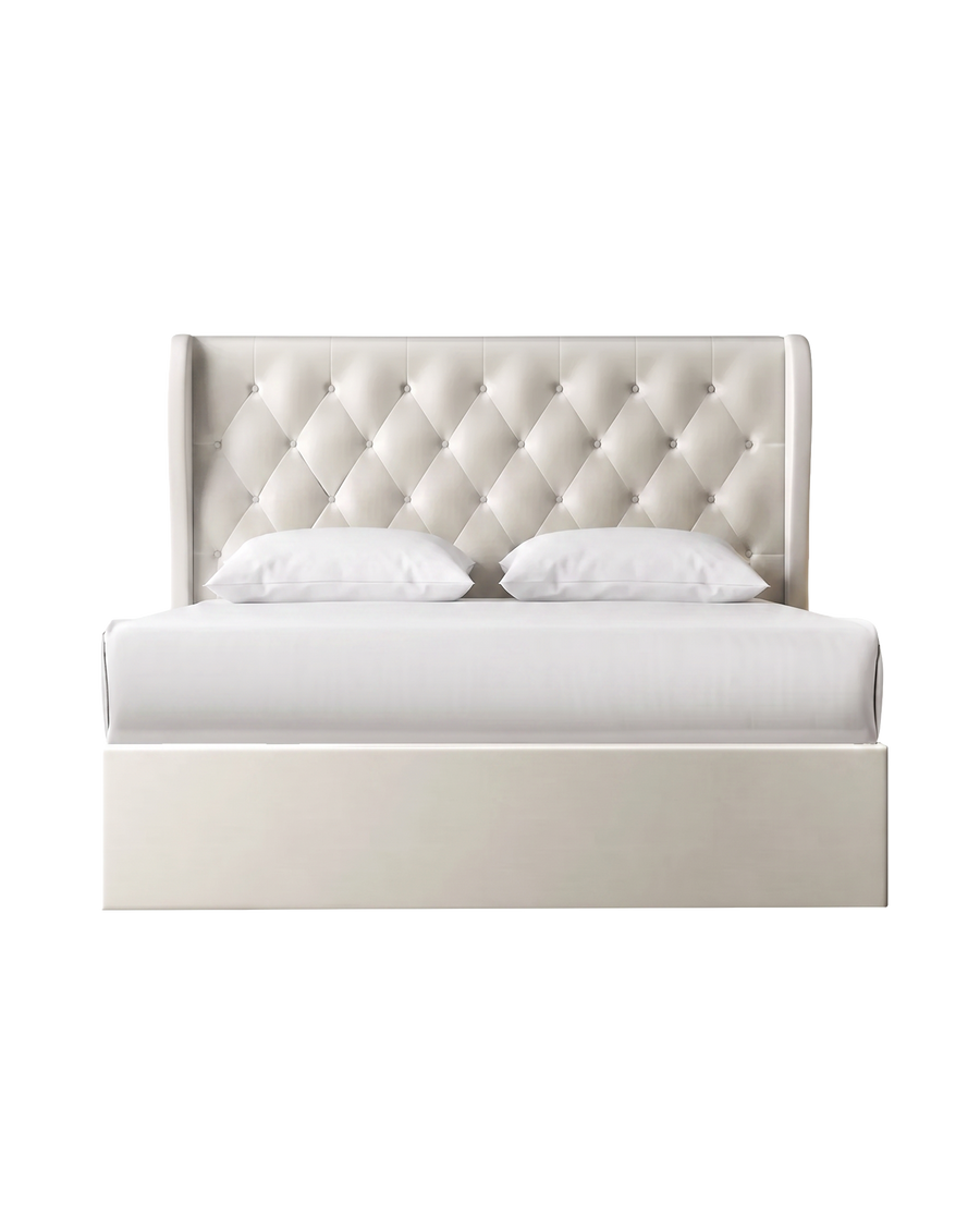 Brittany Lift Up Storage Bed ivory velvet feature