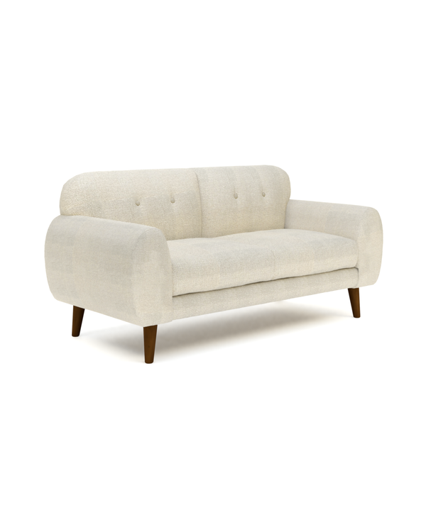 Upholstered Calia Sofa, three-quarter view showing seat depth