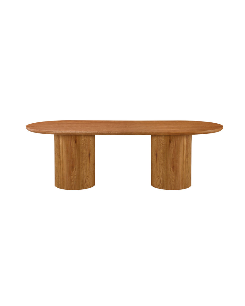 Cydra Dining Table in Caramel Oak, 94 inches, front view with fluted base