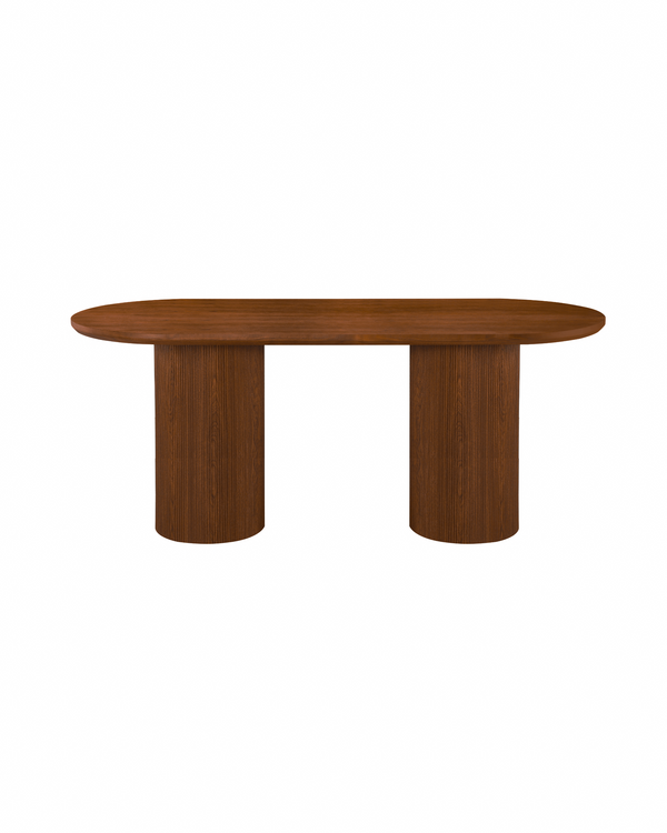 Cydra Dining Table in Walnut, 71 inches, front view with fluted base