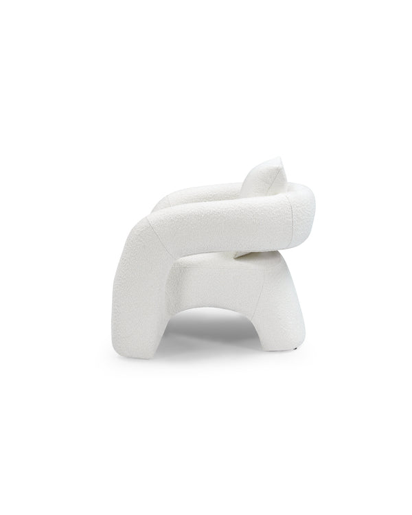 Bouclé Daisy Armchair, side profile showing frame depth