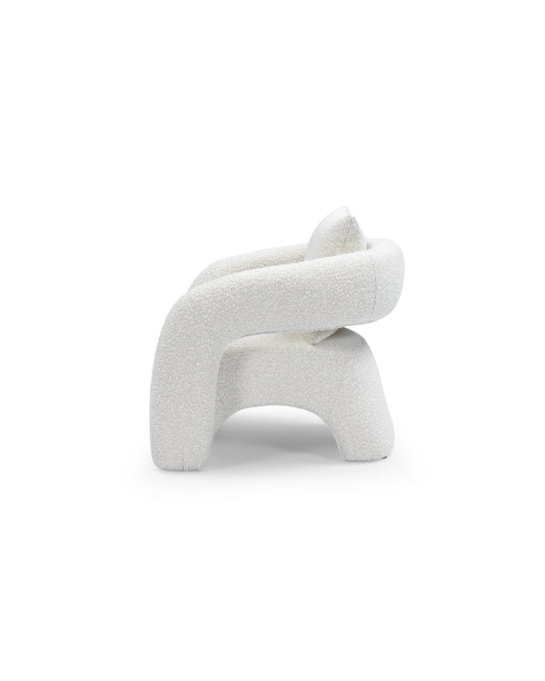 Daisy Armchair in Meringue Bouclé, side profile showing frame depth