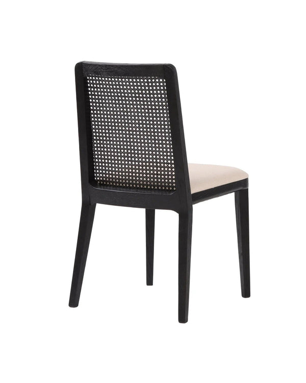 Linen Dario Dining Chair, back view showing the finished reverse