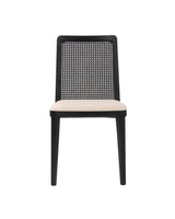 Aykah linen Dario Dining Chair, front view with woven cane back