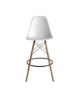 Aykah metal Eiffel White Counter Stool, front view with splayed wooden legs