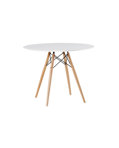 Aykah Eiffel White Dining Table, front view with tapered beech legs