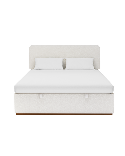 Aykah upholstered Eira Lift Up Storage Bed in Cream Marshmallow, front view