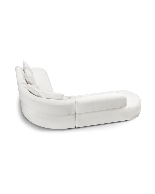 Elaan Sectional sectional sofa in White Chocolate, three-quarter view with curved corner design