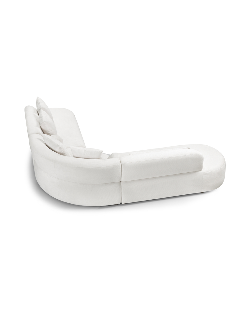 Elaan Sectional sectional sofa in White Chocolate, three-quarter view with curved corner design
