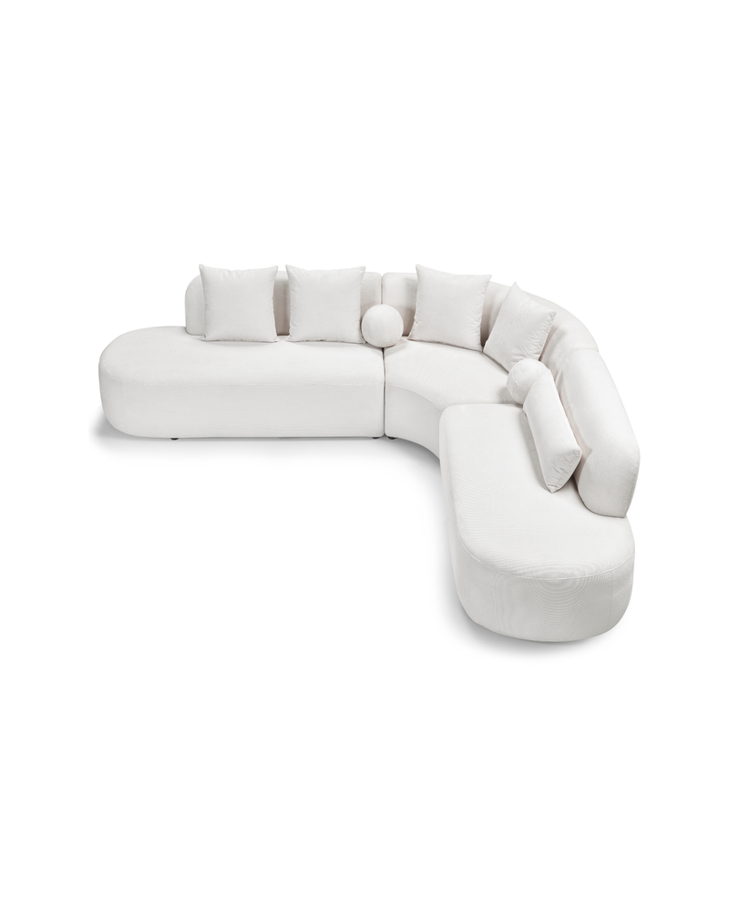 Elaan Sectional sectional sofa in White Chocolate, three-quarter view showing seat depth