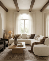 Aykah Elaan Sectional in White Chocolate, styled in a living room
