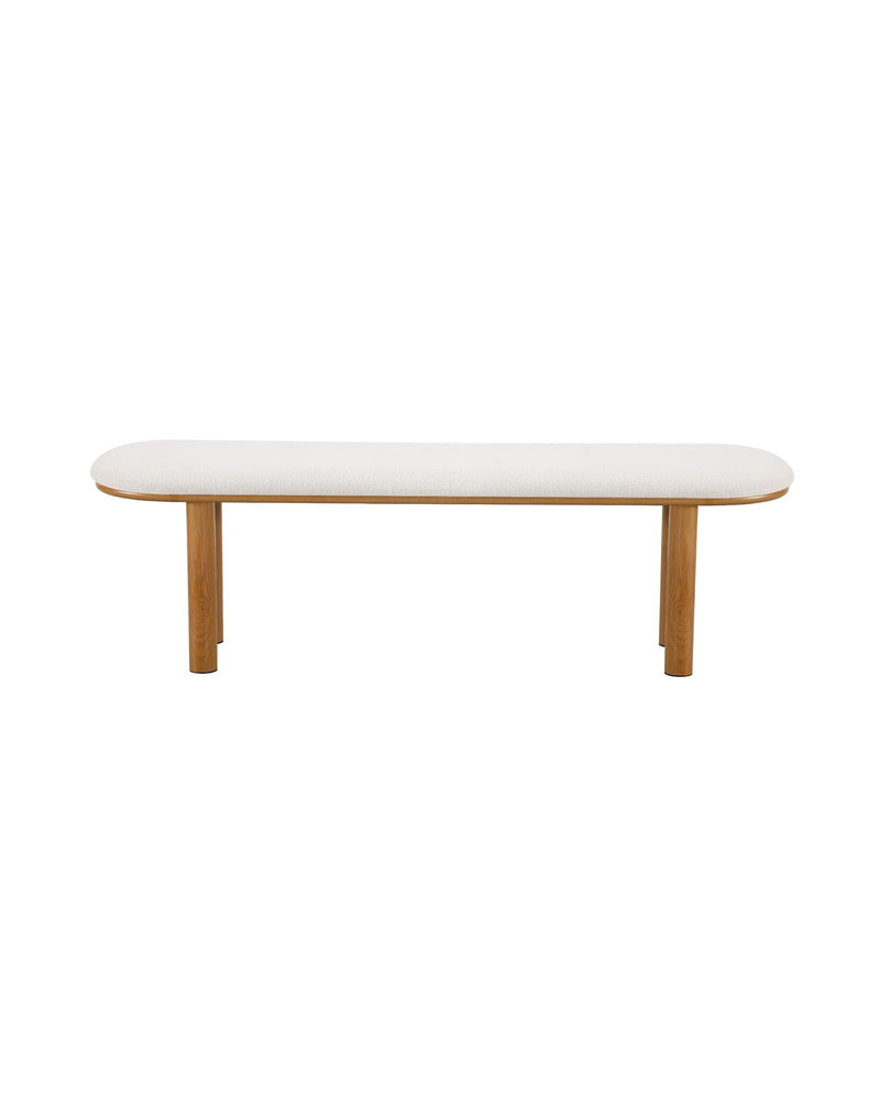 Aykah Bouclé Ella Bench with Oak-finish metal legs, front view
