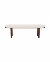 Ella Bench in Almond Cream with Walnut-finish metal legs, front view