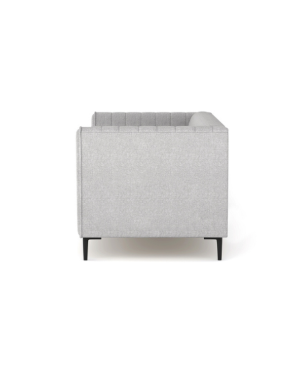 Velvet Enigma 3-Seater Sofa in Oyster, side profile showing the upright, supportive seat
