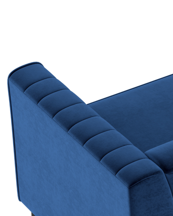Close-up of the supportive cushions on the Enigma Loveseat in Blue Velvet