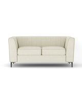 Aykah Enigma Loveseat in Oat Linen, front view with supportive cushions