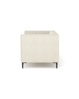 Enigma Loveseat in Oat Linen, side profile showing the supportive cushions