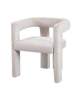 Upholstered Eris Dining Chair in Warm Ecru, three-quarter view with plush cushioned seat
